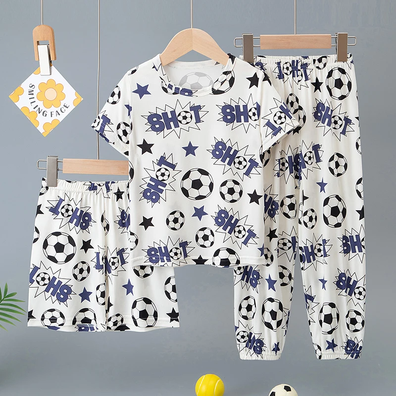 3-teiliges Set aus Sommer-Kurzarmshirts, Shorts und Hosen für Jungen und Mädchen, bunter, lässiger, bedruckter, süßer Anzug – Detail 9