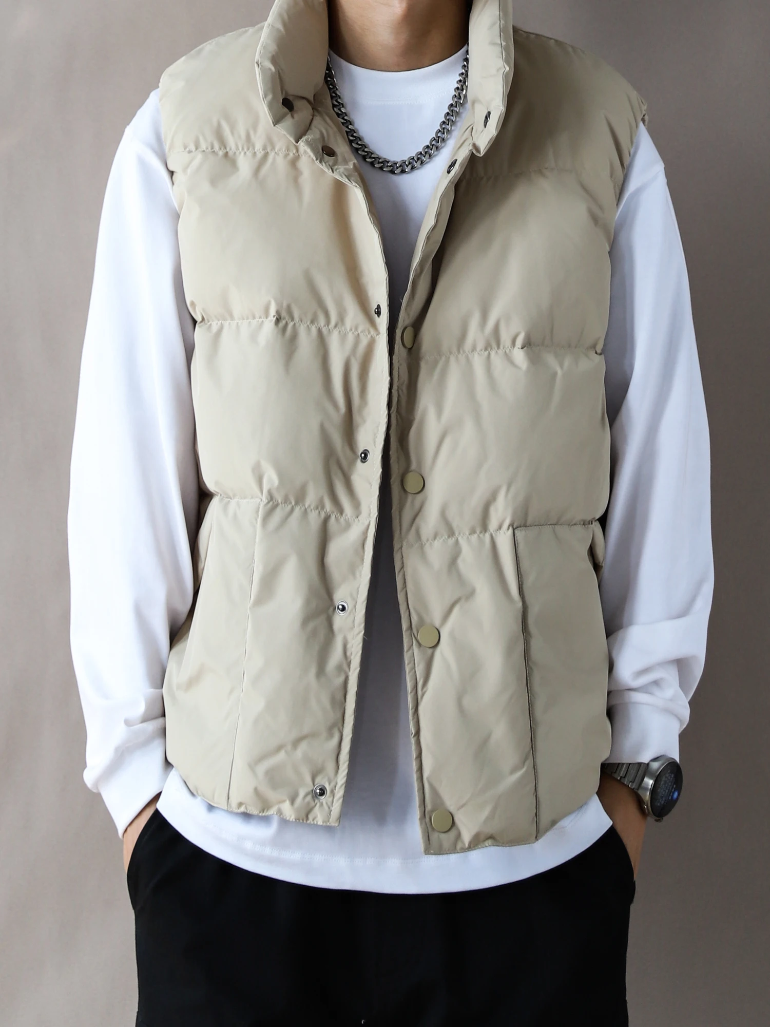 

Men's down Vest Thiened Warm Outerwear Loose Sle American Retro Collar Winter Jaet New Model Youth Trend White Du down