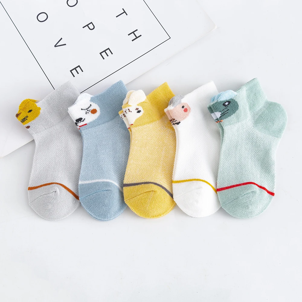 Calcetines de algodón con dibujos de animales para bebés y niñas, medias de malla con diseño 3D, para verano, de 0 a 2 años, 5 par/lote