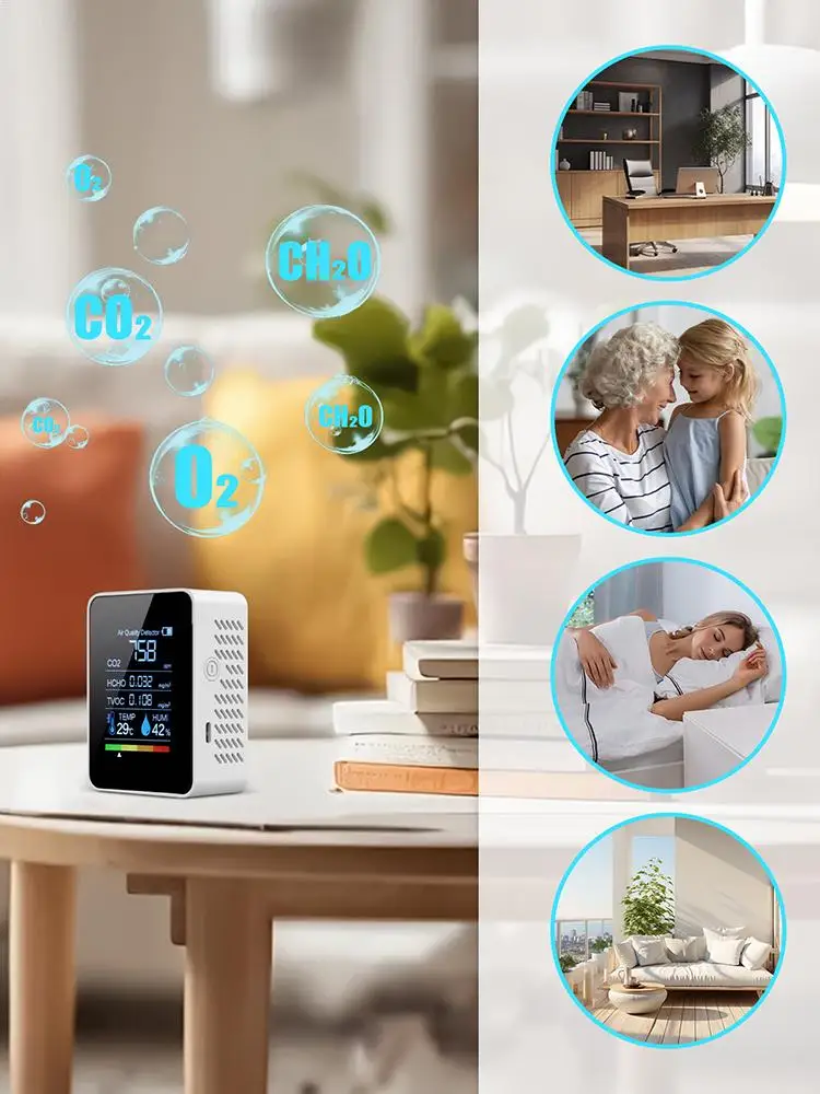 Air Quality Monitor Digital Temperature Humidity Tester Portable Accurate Monitor Multifunctional 5in1 CO2 Meter Home testers