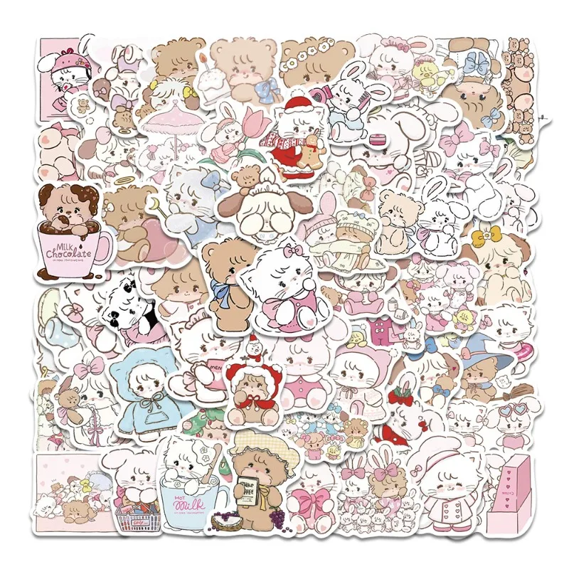 

60PCS Cartoon Cute Bunny and Bear DIY Children’s Stickers Toy Box Laptop Luggage Snowboard Motorcycle Car Decal Graffiti Sticker