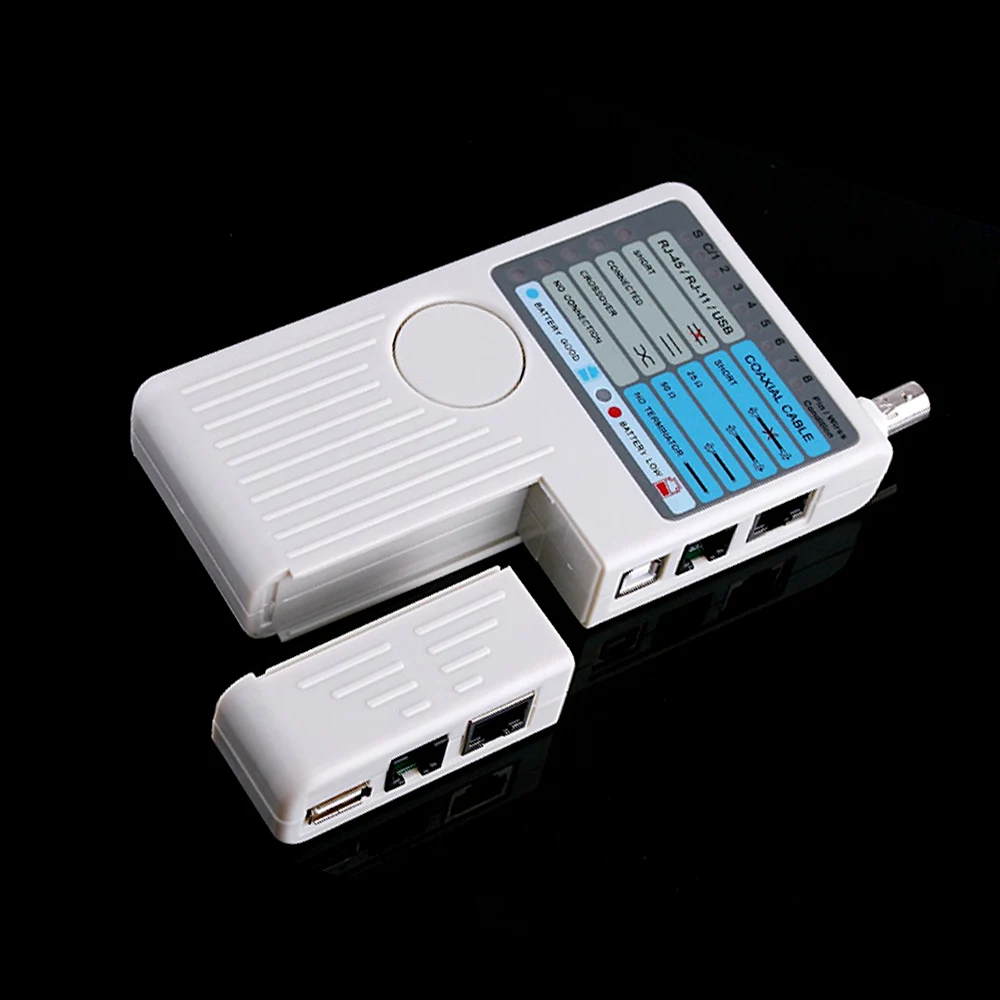 4-in-1 RJ45 네트워크 및 전화 멀티 케이블 테스터(LED 디스플레이 포함, RJ11/RJ45/BNC/USB 지원, 90m 범위, 9V 전원 공급)