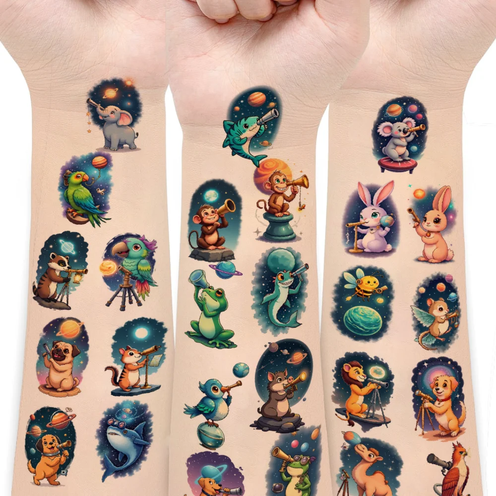 

54pcs Temporary Tattoo Telescope Decals Waterproof Long-lasting Body Stickers Animal Stickers Cartoon For Children Cheeks