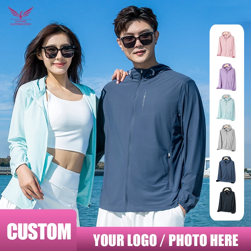 

Custom logo quick dry Fishing Sunscreen Tops Personality Customization Men Ultra-Light Sportswear Hooded Coats print hik jacket