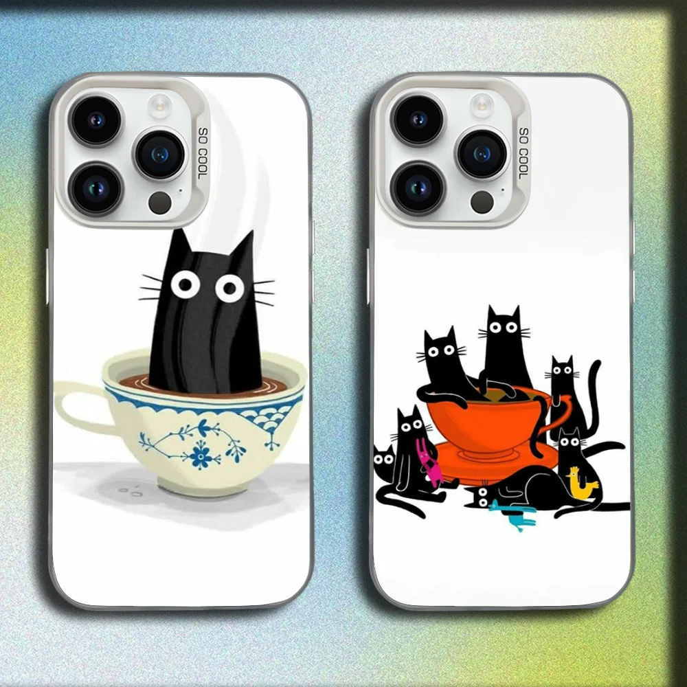 

cup cat Phone Case For iPhone 16,15,14,13,12,11,Mini,Pro,SE,MAX White Matte Shockproof Cover