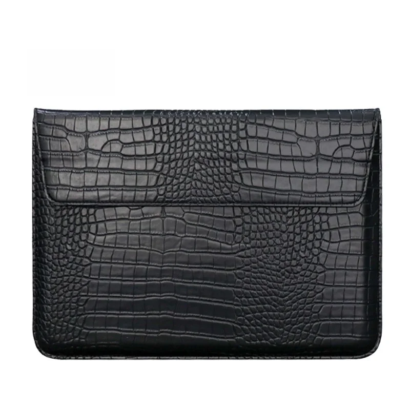 Slim Black Croc Grain Laptop Sleeve Durable Leather Protective Pouch for MacBook Lenovo Samsung Universal Laptop