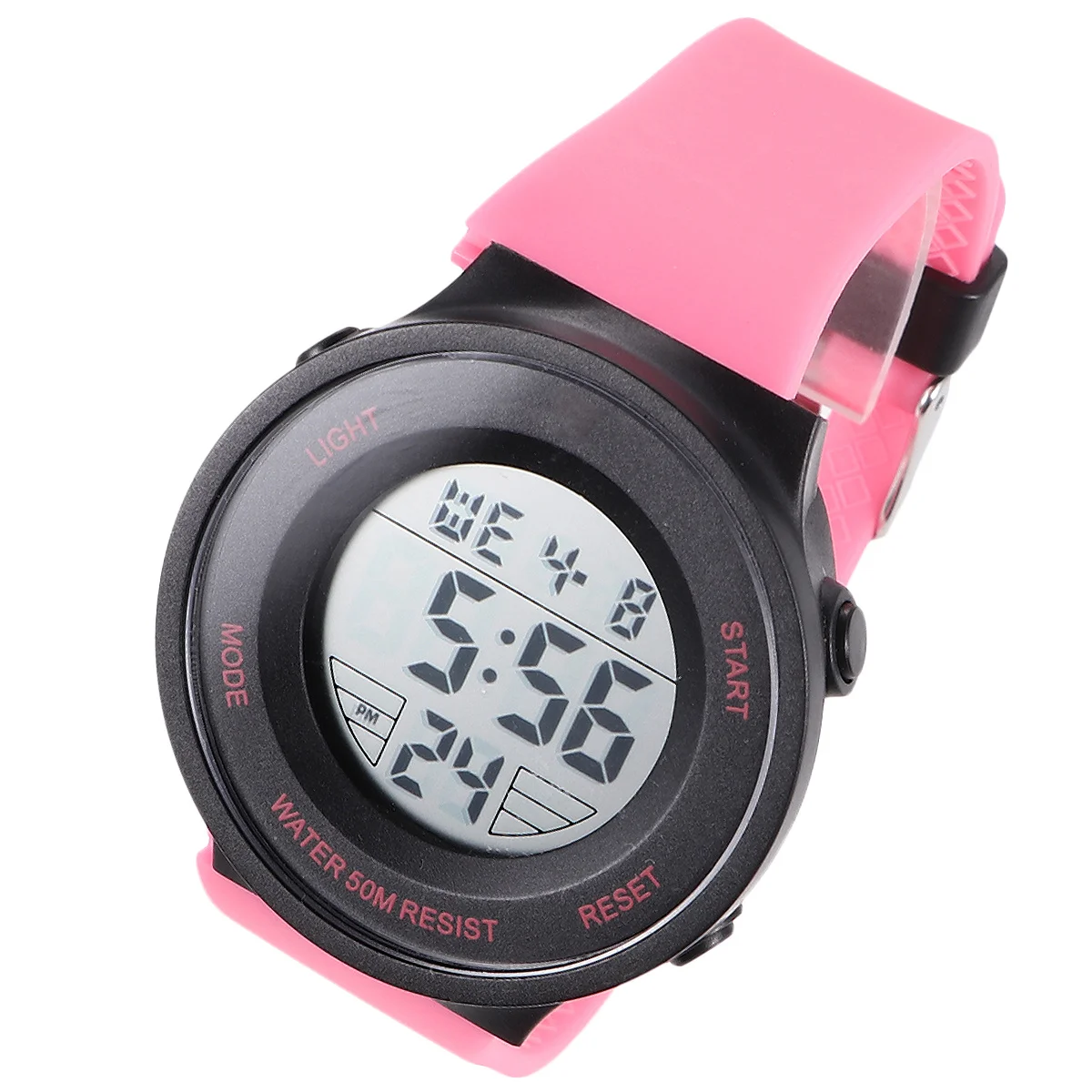 1Pcs Luminous 's Watch Waterproof Electronic Watch Multifunction Stopwatch Alarm Week Display for Students Pink