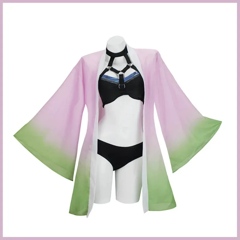 Anime Kanroji Mitsuri Cosplay Kostüm Sommer Tag Strand Badeanzug Sonnencreme Jacke Sexy Bikini Set Frau Kawaii Karneval Suitx; 2'a