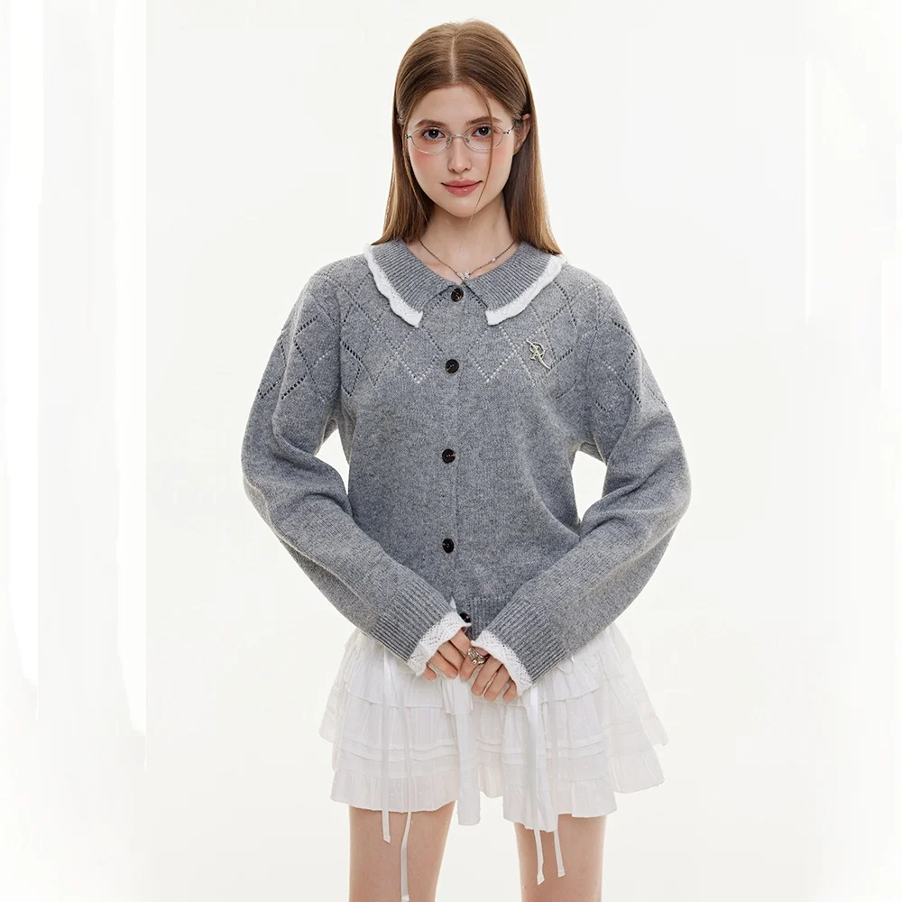 Women's Short Knitted Cardigan for Women Luxury Brand Knit Gray Button-down Cardigan 2025 Autumn New Women's Clothing Sweater