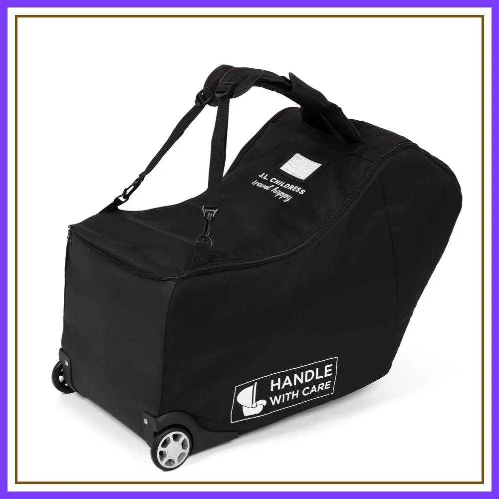 Bolsa de viagem acolchoada para assento de carro infantil com rodas, cabe na maioria das operadoras, compatível com AirTag, preta