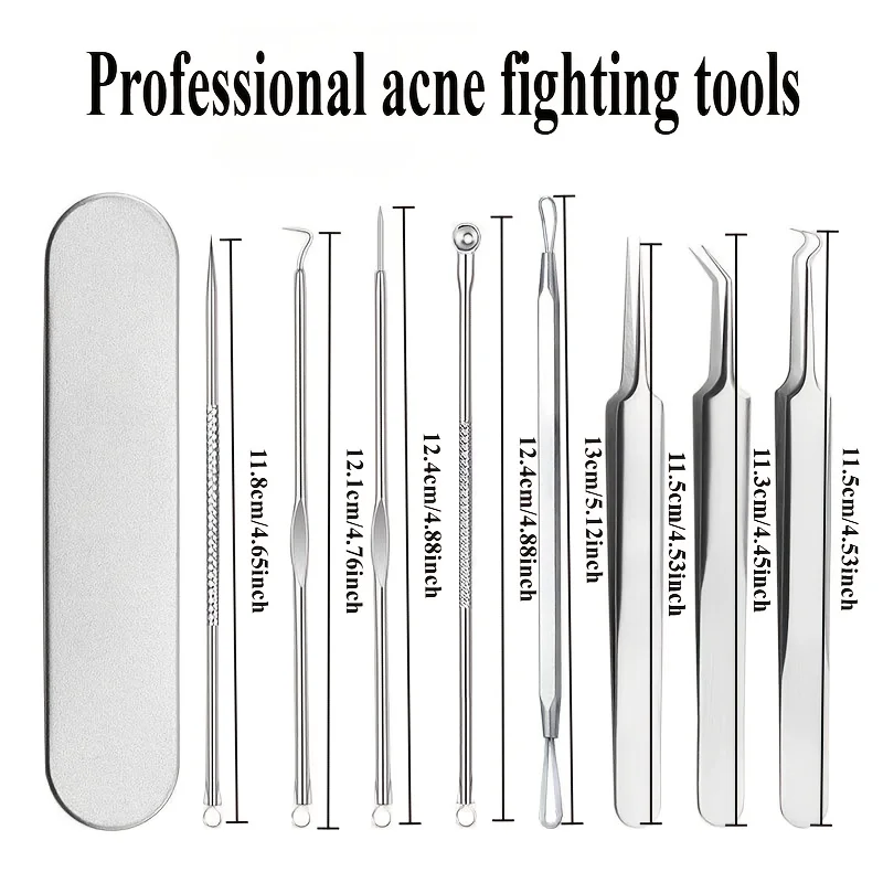 8-Piece Blackhead Removal Kit - Stainless Steel Acne And Blackhead Removal Professional Tools With A Carrying Case Facial Care