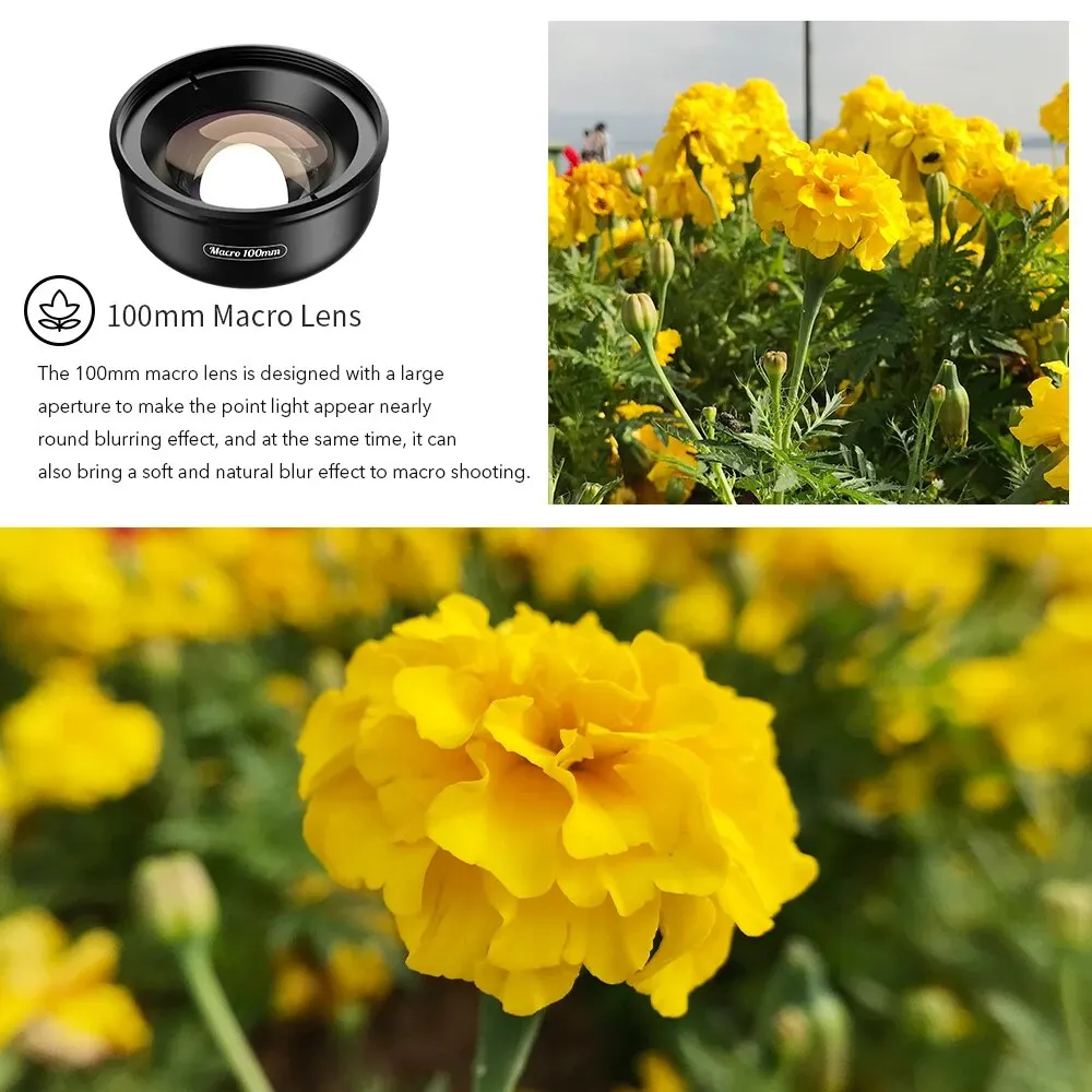 APEXEL New Upgrated 4k HD 100mm Macro Micro Lens With CPL Filter Multifunctional Clamp for iPhone Samsung and All Smartphones