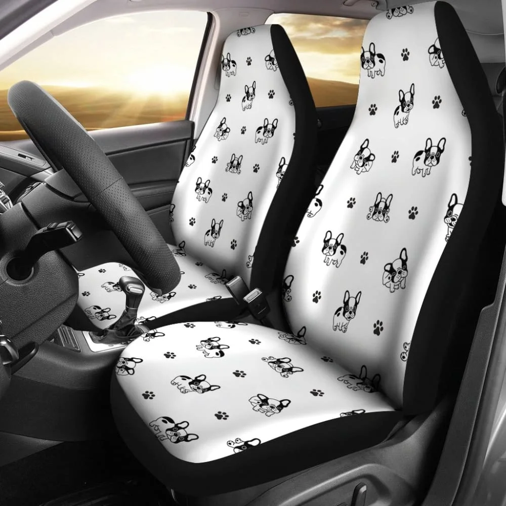 Cute French Bulldog Paw Pattern Car Seat Covers 210602,Pack of 2 Universal Front Seat Protective Cover