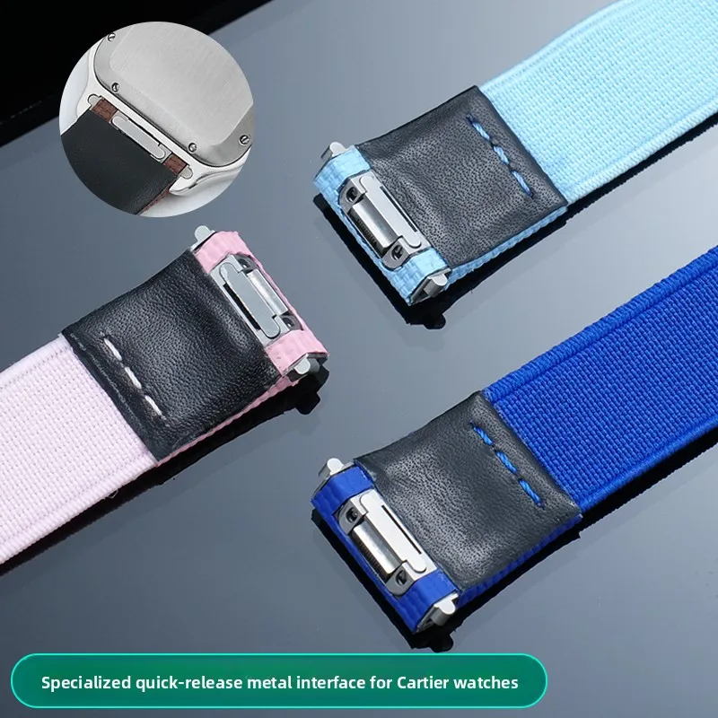 New style Watchband  For Cartier Santos 19m 21mm WSSA0009 0010 Quick-release Elastic Nylon Fkm fluororubber Replace Watch Strap