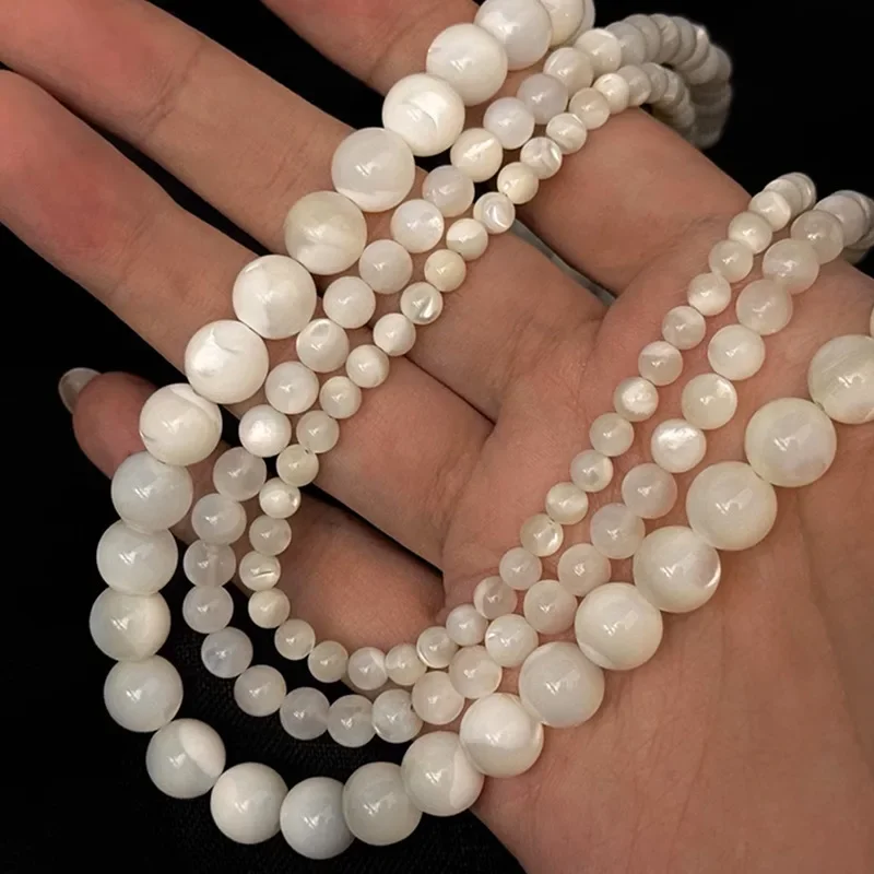 Exquisite High-end Natural Freshwater White Horseshoe Shell Polished Round Straight Hole Loose Beads for DIY Necklace Jewelry