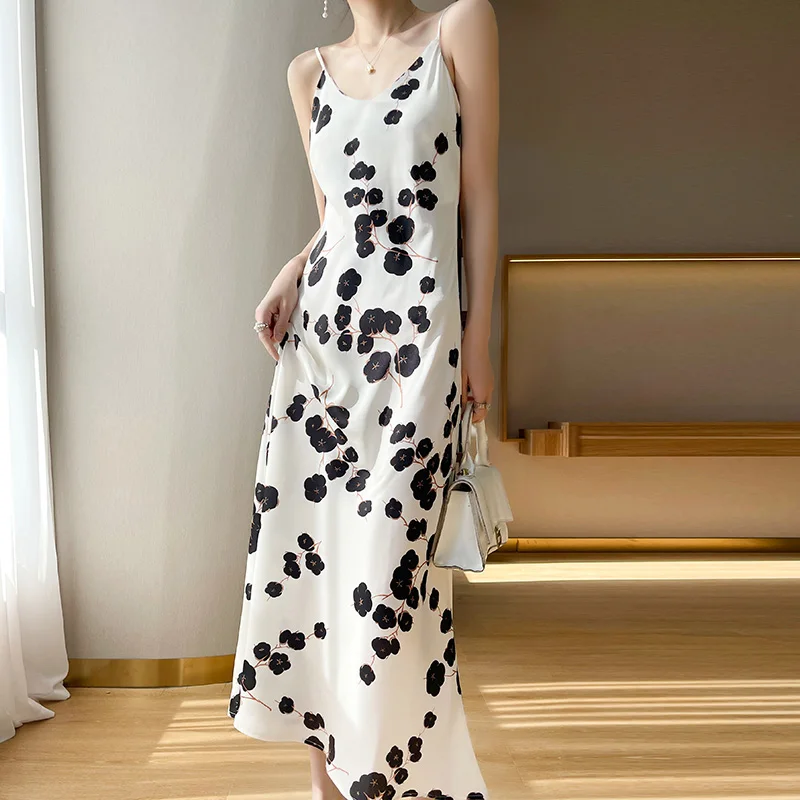 Capispalla da donna estivo in raso di seta Dr Spwear Slim Fit Lungo Dr V-ne Gonna a trapezio a vita alta Abito senza maniche