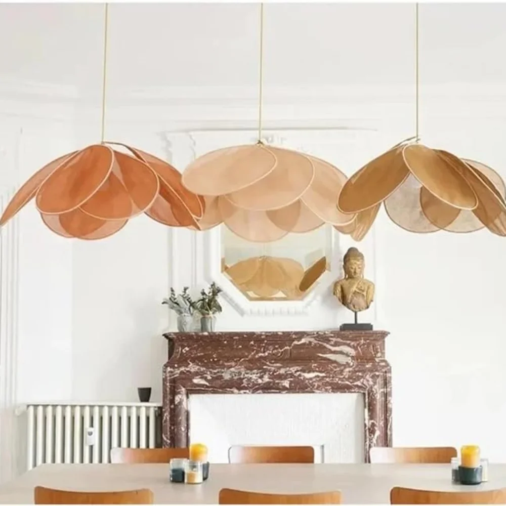 Retro Colorful Fabric Pendant Light Petal Shape Chandelier Dining Island Ceiling Hanging Lamp Home Living Room Decor Flower Lamp