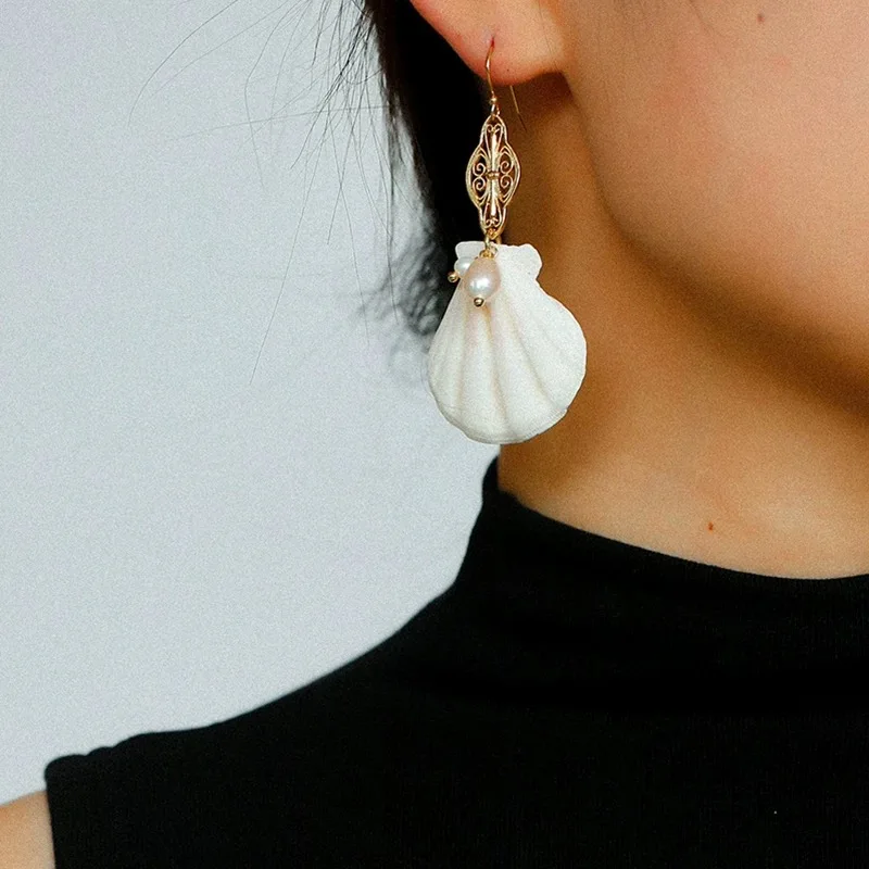 Fashion Natural Pearl Shell Earrings Women Top Quality Vintage Luxury Jewelry Bohemian Trend