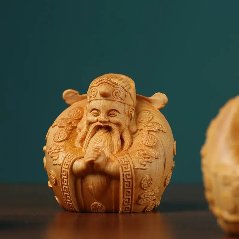 Solid Wood Carving Fu Lu Shou Mythology Figure Small Model Hand-carved
