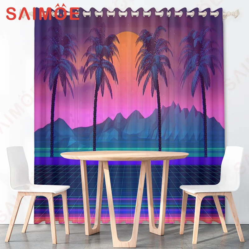 Hawaiian Foral Style Natural Scenery Forest Sunset Decoration Mountains River Shower Curatins at Good Price Home Beach Screens