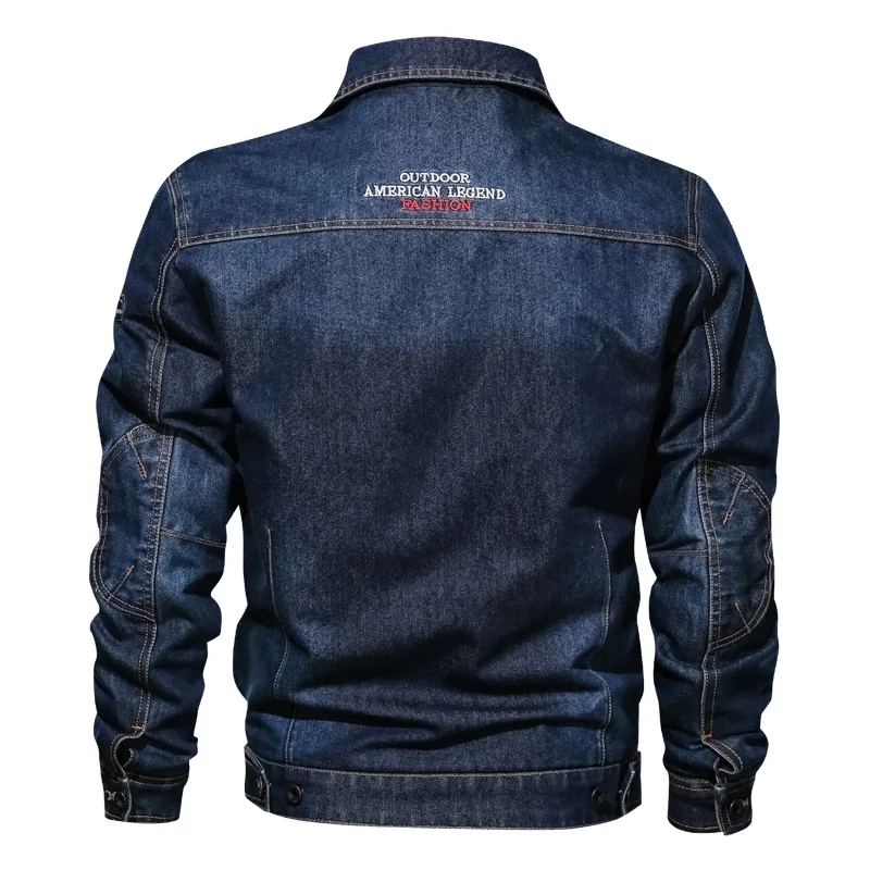 New 2025 Casual Men's Denim Jacket Large Size Multi-Pocket Lapel Trendy Fashionable Jeans Clothing