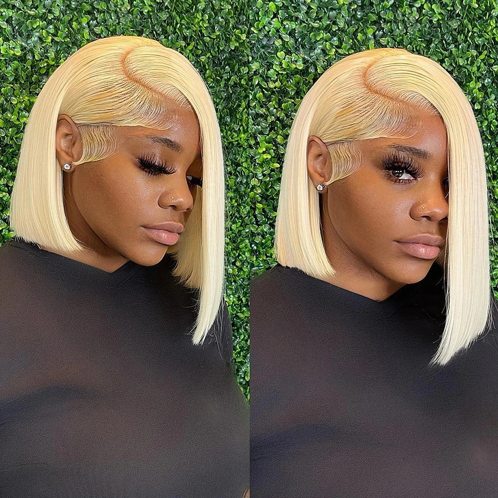 200% 613 Honey Blonde Short Bob Wig Straight Lace Front Human Hair Wigs Colored 13x4 HD Transparent Lace Frontal Wigs Preplucked