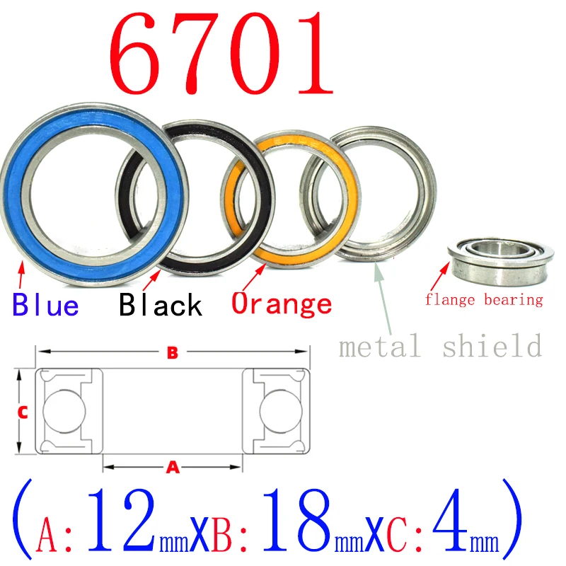 6701ZZ 2RS Flange Mini Bearings 12x18x4mm Rubber & Iron Sealed RC Car Toy Bearing Kit