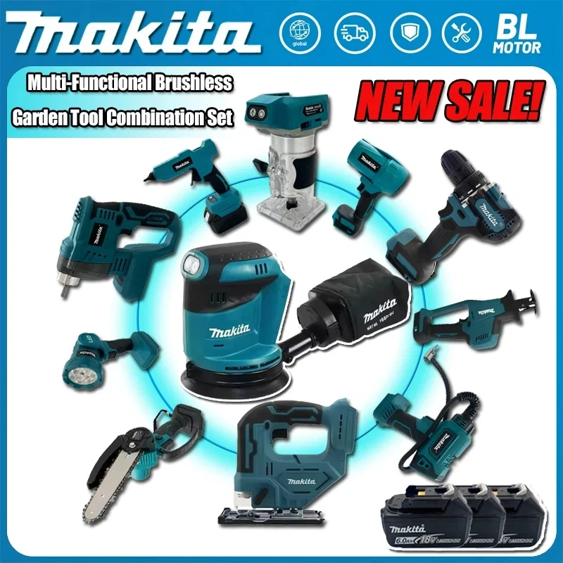 

Различные модели портативных аккумуляторных электроинструментов Makita: ударный шуруповерт, аккумуляторная отвертка, электрическая сабельная пила