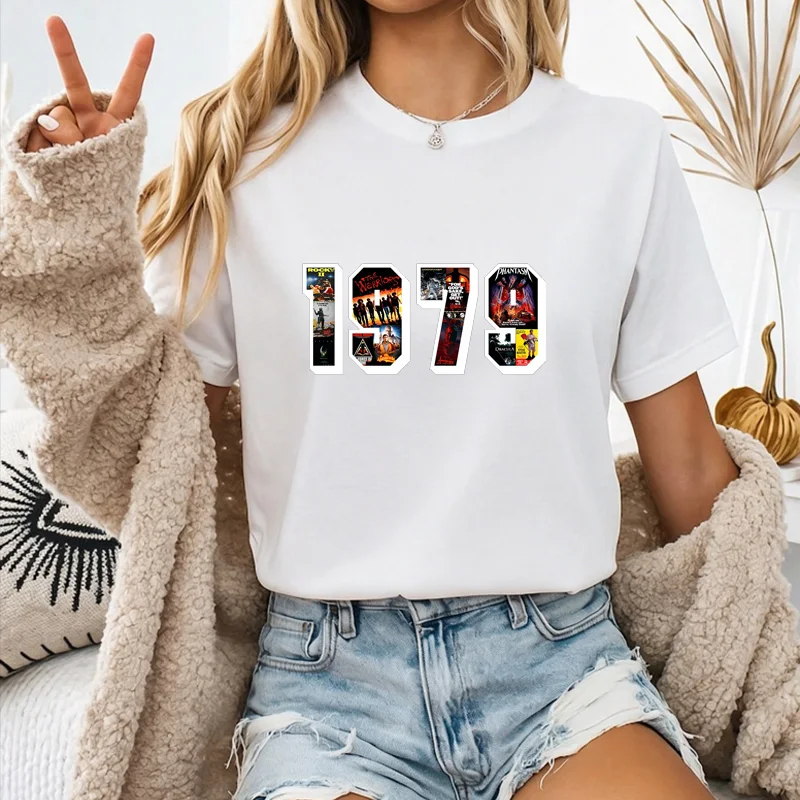 1979 Vintage Horror Movie Poster Collage Graphic T Shirt Unisex Men Women 46th Birthday Crew Neck Casual Streetwear Gift Tee