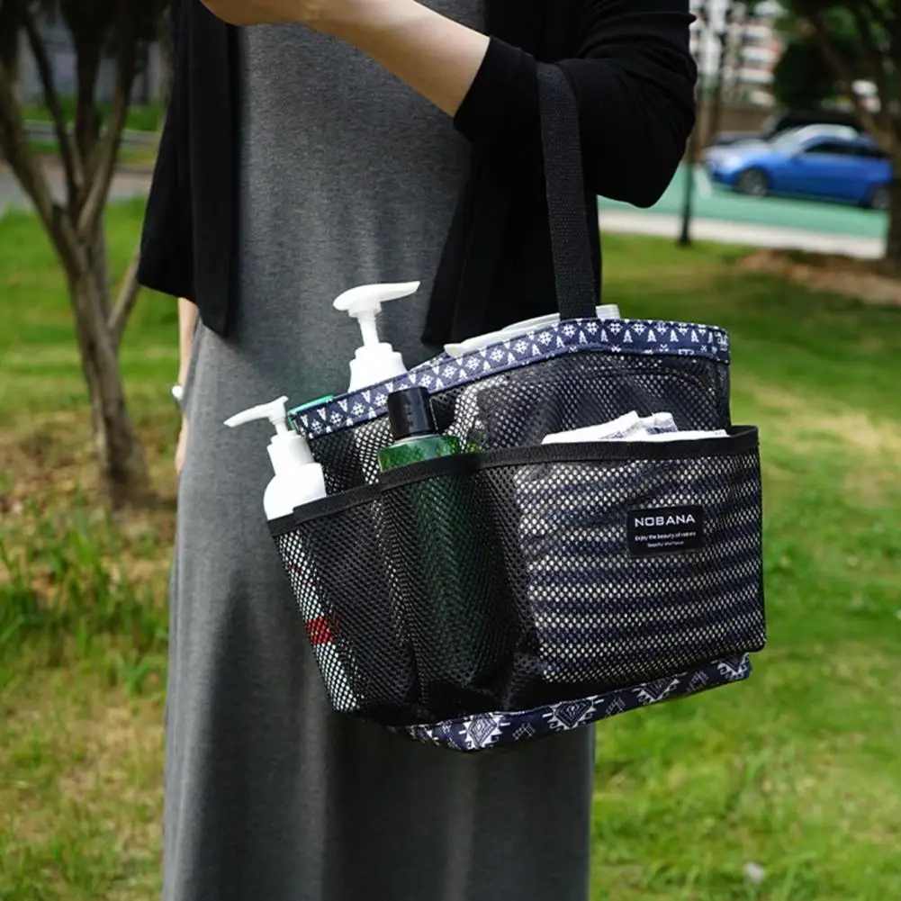 Mesh Tote Bag with Pockets Shower Basket Bathroom Organizer