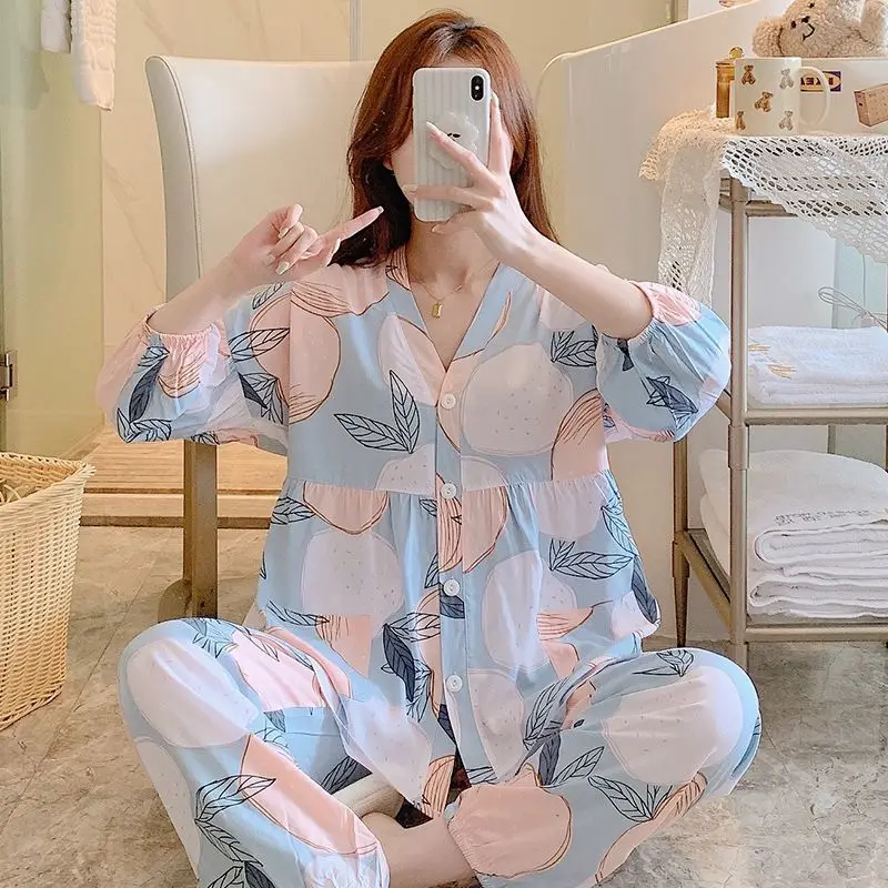 Dormitory Youth Cotton Silk Sleepwear Set Women's Summer Cotton Silk Homewear Casual Loose Pajamas Comfortable V-neck Loungewear