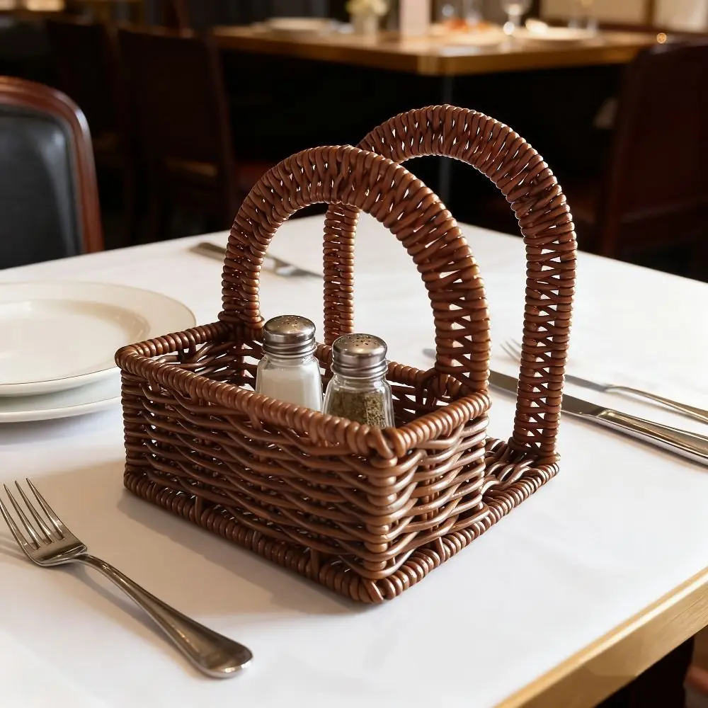 

Practical Plastic Imitation Rattan Napkin Holder Vertical Simple Handwoven Napkin Holder Decorative Sundry Storage Basket Cafe