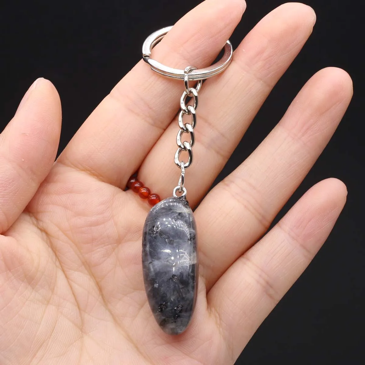 5pcs Natural Stone Cute Keychains Stainless Steel Car Keychain Accessories Reiki Crystal Irregular Shape Pendant Handbag Decor image 5