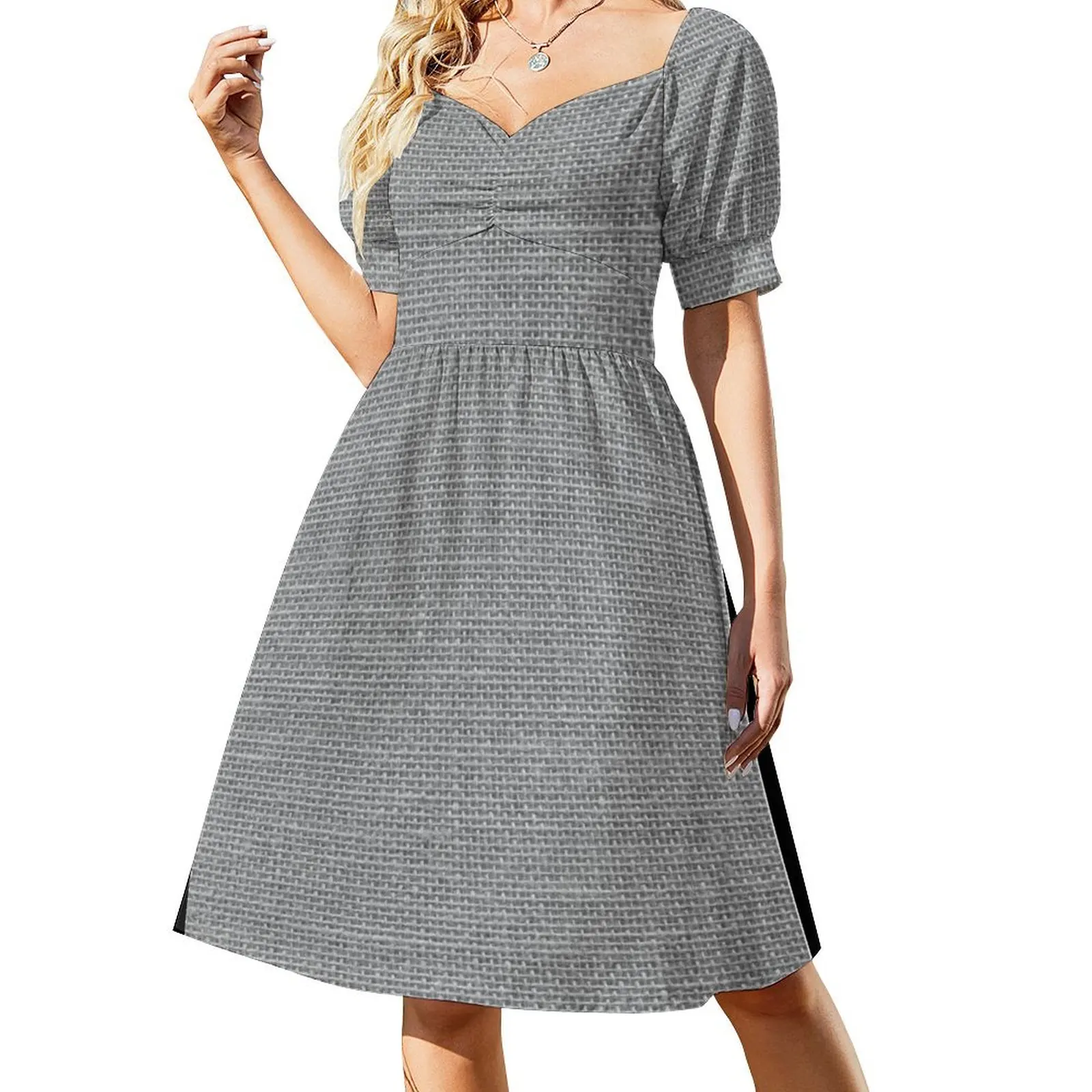 

Natural Woven Silver Grey Burlap Sack Cloth Short Sleeved Dress woman dress Women's summer dresses Dress