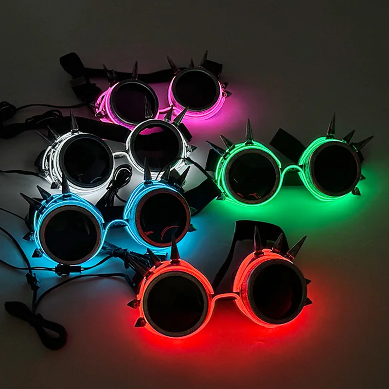 Adult LED Light Up Glasses Nightclub Party Rave Accessories Glow in the Dark Punk Rivet Goggles DJ Robot Cosplay Props Men Women