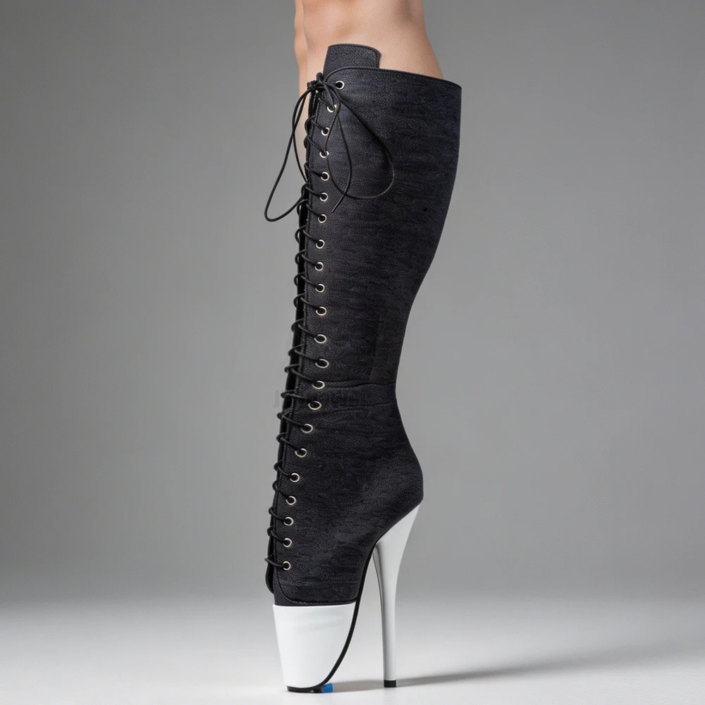 7 Inch High Heel Denim Knee High Ballet Boots New Style Unisex Size36-46 view 4