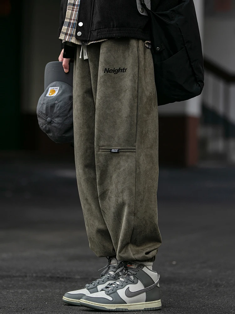 

Military een Deer Suede Small Footed Work Pants Men's Autumn Winter New Fce Lined Large Size Soft Spor Cuffed Trousers