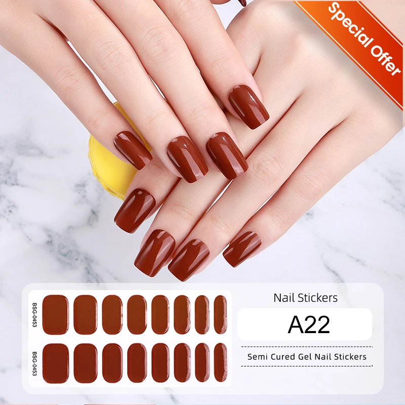 16/20pcs Gel Nail Stickers Effen Kleur Nail Semi-gebakken Tips Volledige UV Nail Need Decals Plakken lamp Manicure Beauty Tools