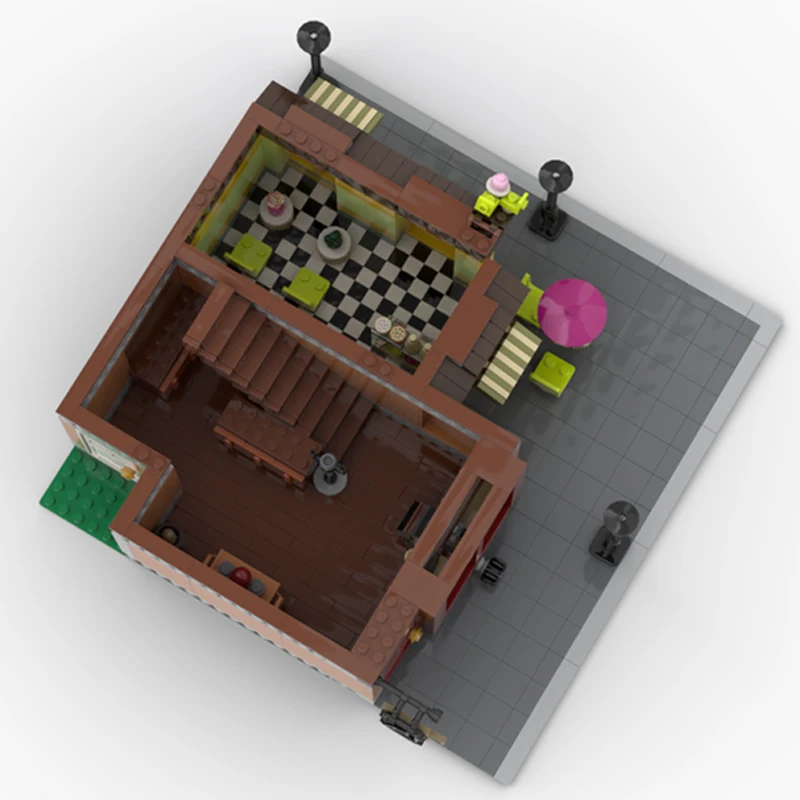 1698 pièces de blocs de construction modulaires MOC personnalisables, thème Rue Urbaine, pour magasins de produits haut de gamme et glacieries, jouet de vacances DIY pour garçons, cadeaux