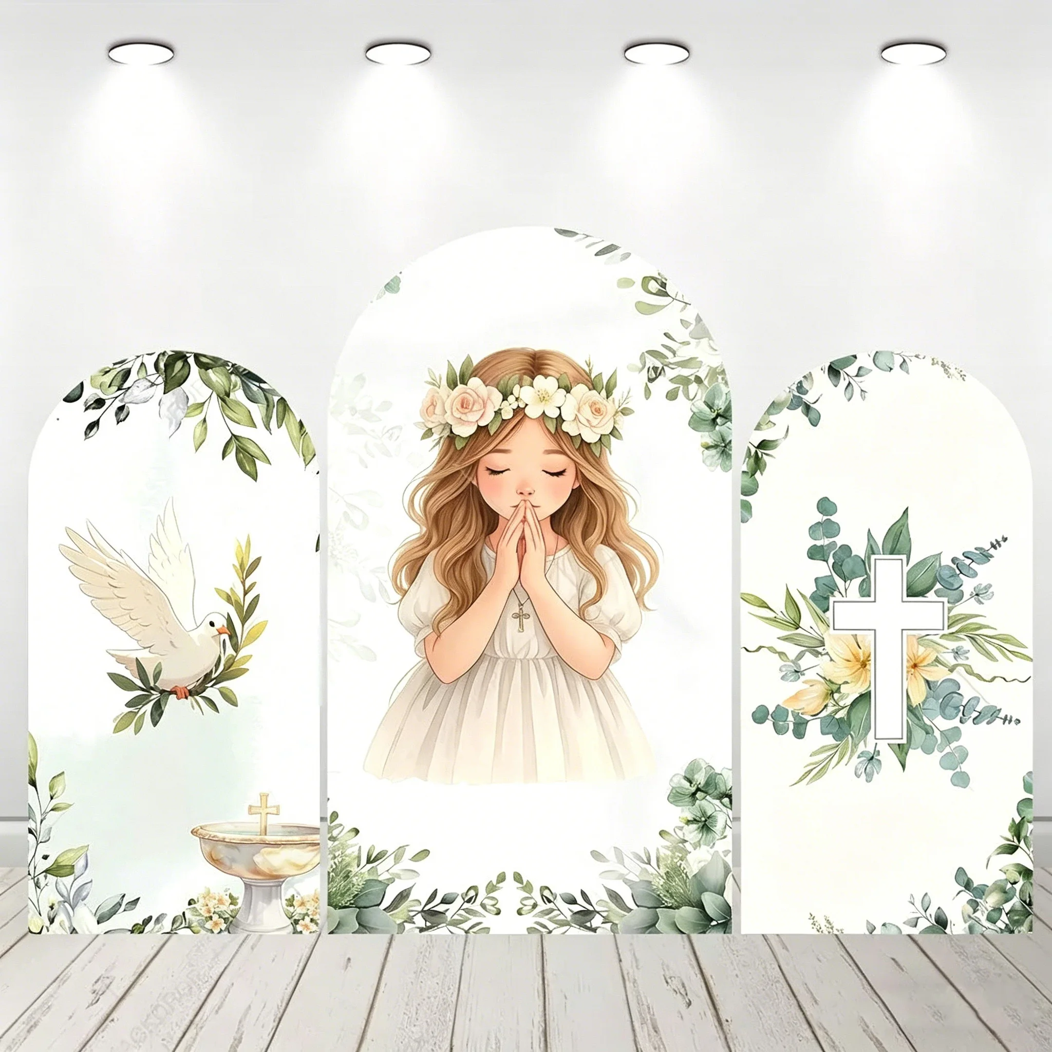 

LS Custom Church Floral Baptism God Bless First Communion Party Baby Shower Cover Chiara Arch Background Decor Backdrop