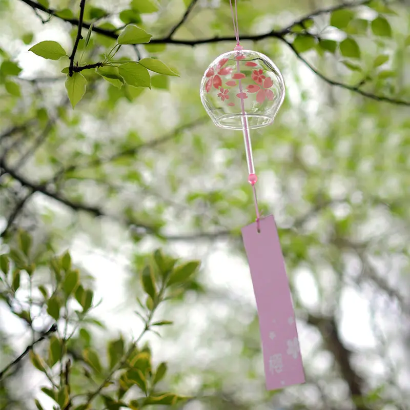 Japanese Wind Bell Handmade Sakura Wind Chimes Garden Decoration Outdoor Glass Furin Wall Hanging Home Decor Room Pendant Craft