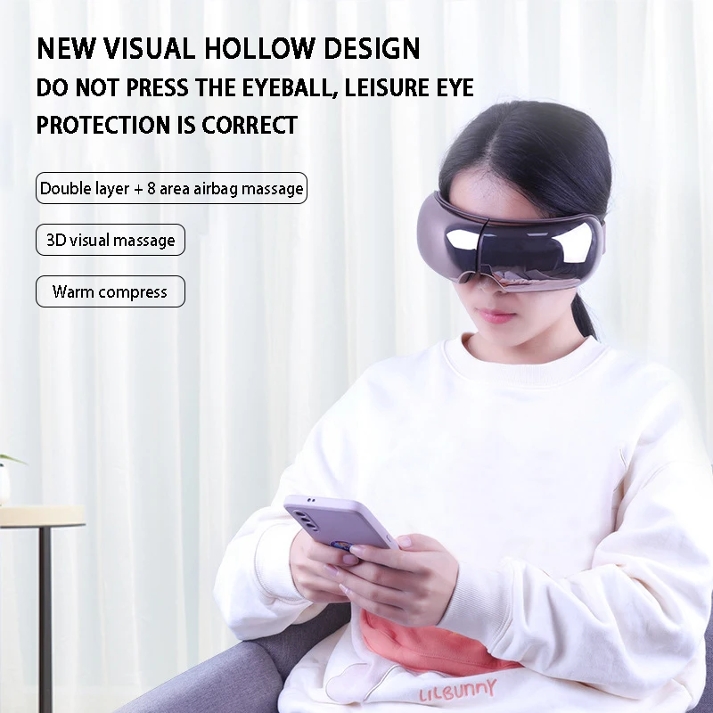 Bluetooth Music Eye Massager Smart Airbag Vibration Eye Care Instrument Eye Mask Hot Compress Massage Glasses Rechargeable