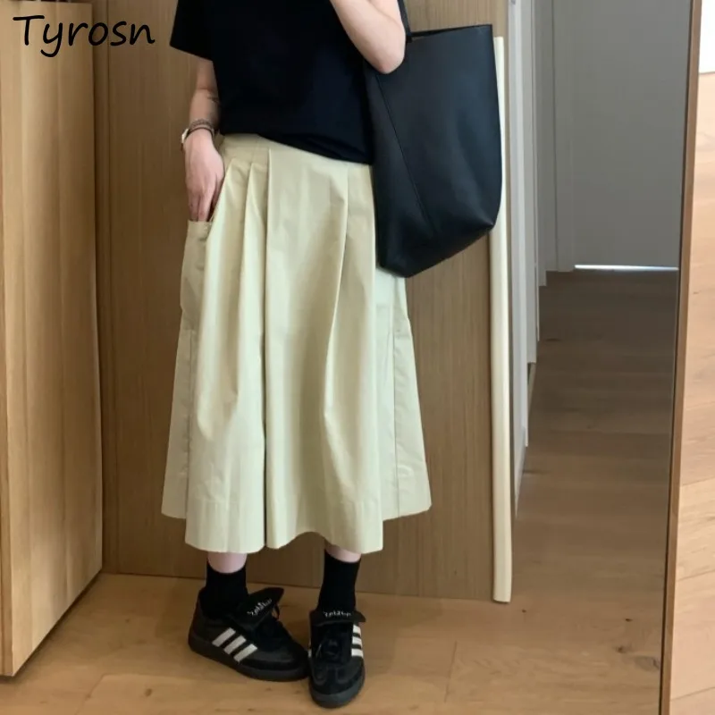 

Calf-length Pants Women All-match Wide Leg Loose Students Leisure Preppy Style Fashion Spring Summer Elastic Waist Simple