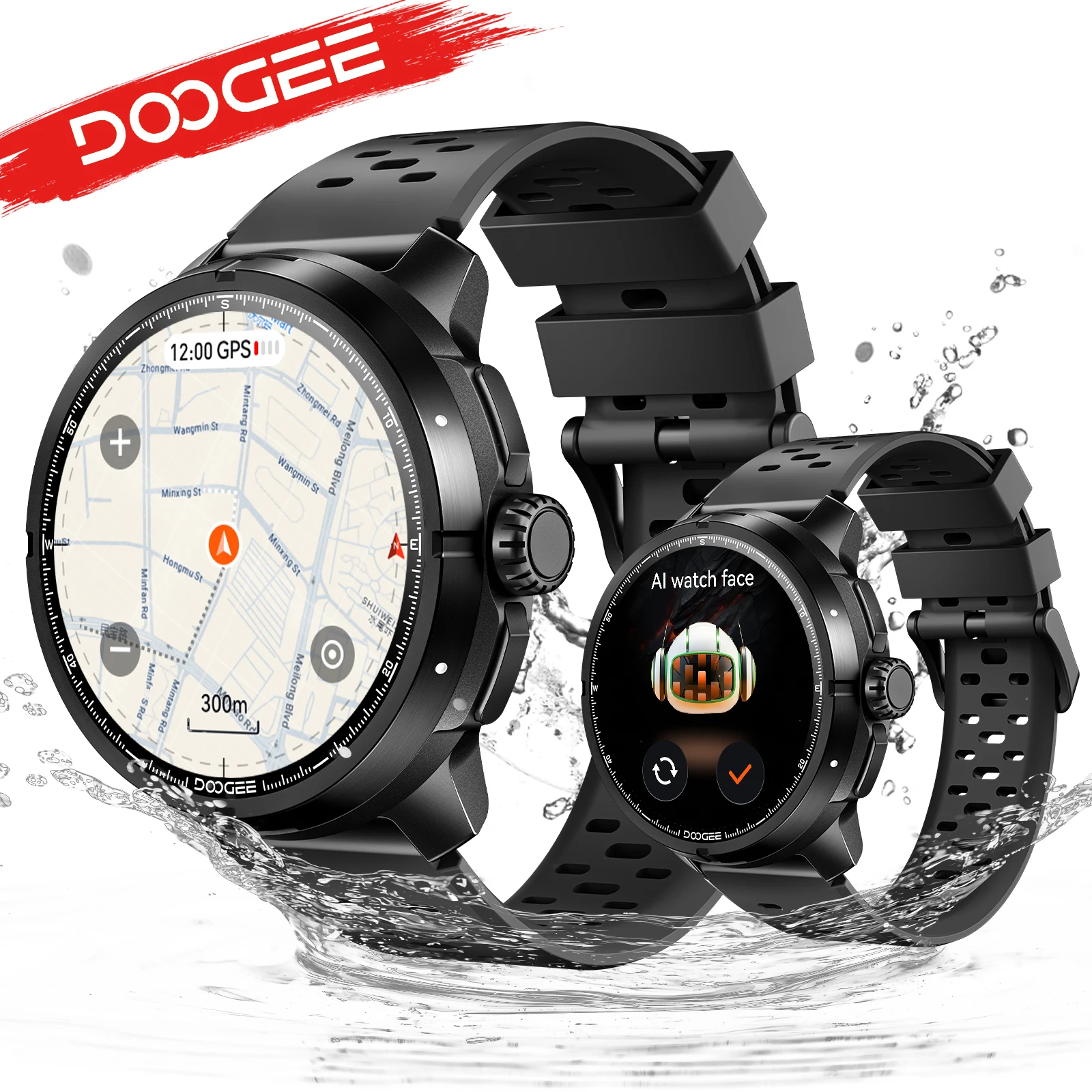 Montre connectée DOOGEE Anymoving M1 Pro, écran AMOLED 1,5 pouces, batterie 730 mAh, étanche 5 ATM, GPS, analyse de mouvement, fréquence cardiaque, pression artérielle, appels Bluetooth.