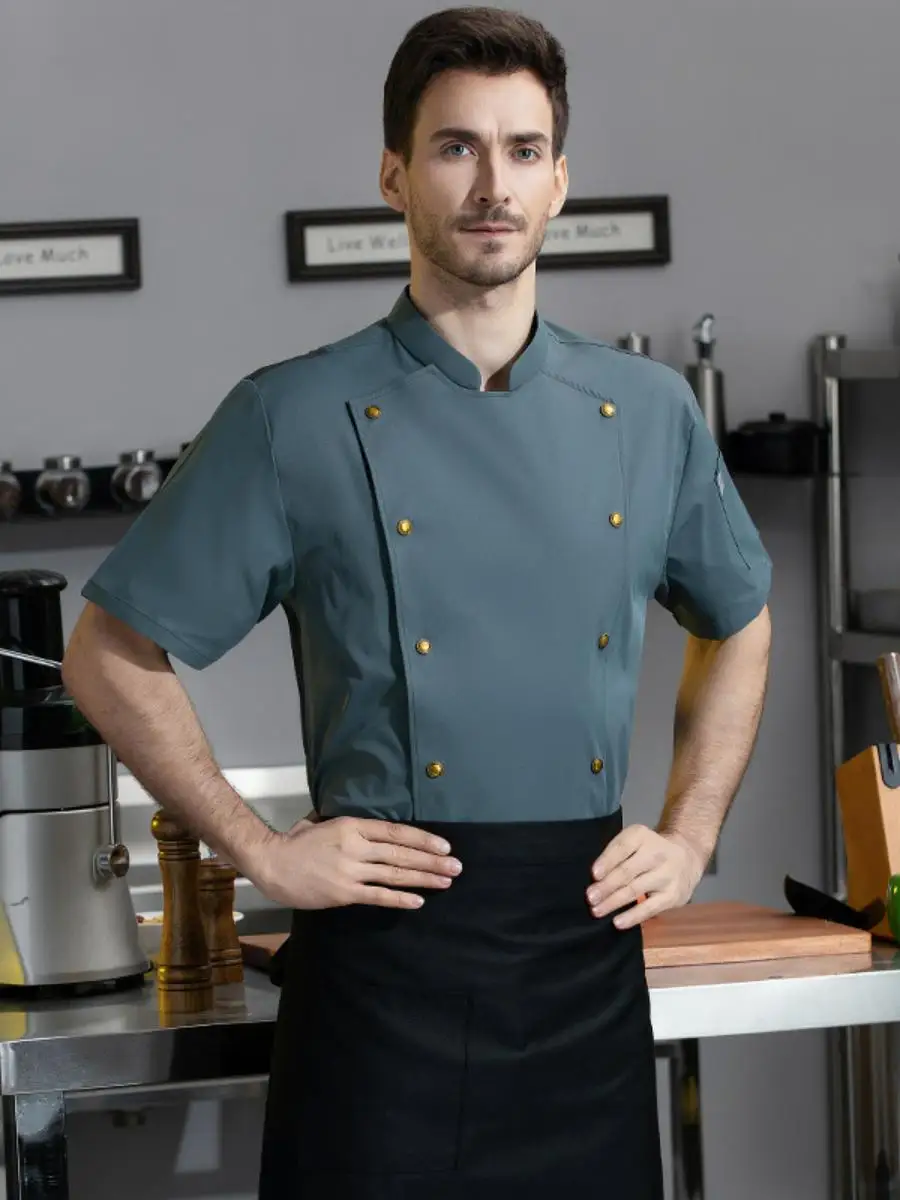 

Five Star Hotel Chef orm ort Sve Workwear Elastic Cotton Sensation Summer Meal Time Dining Service Sun Button Work Suit