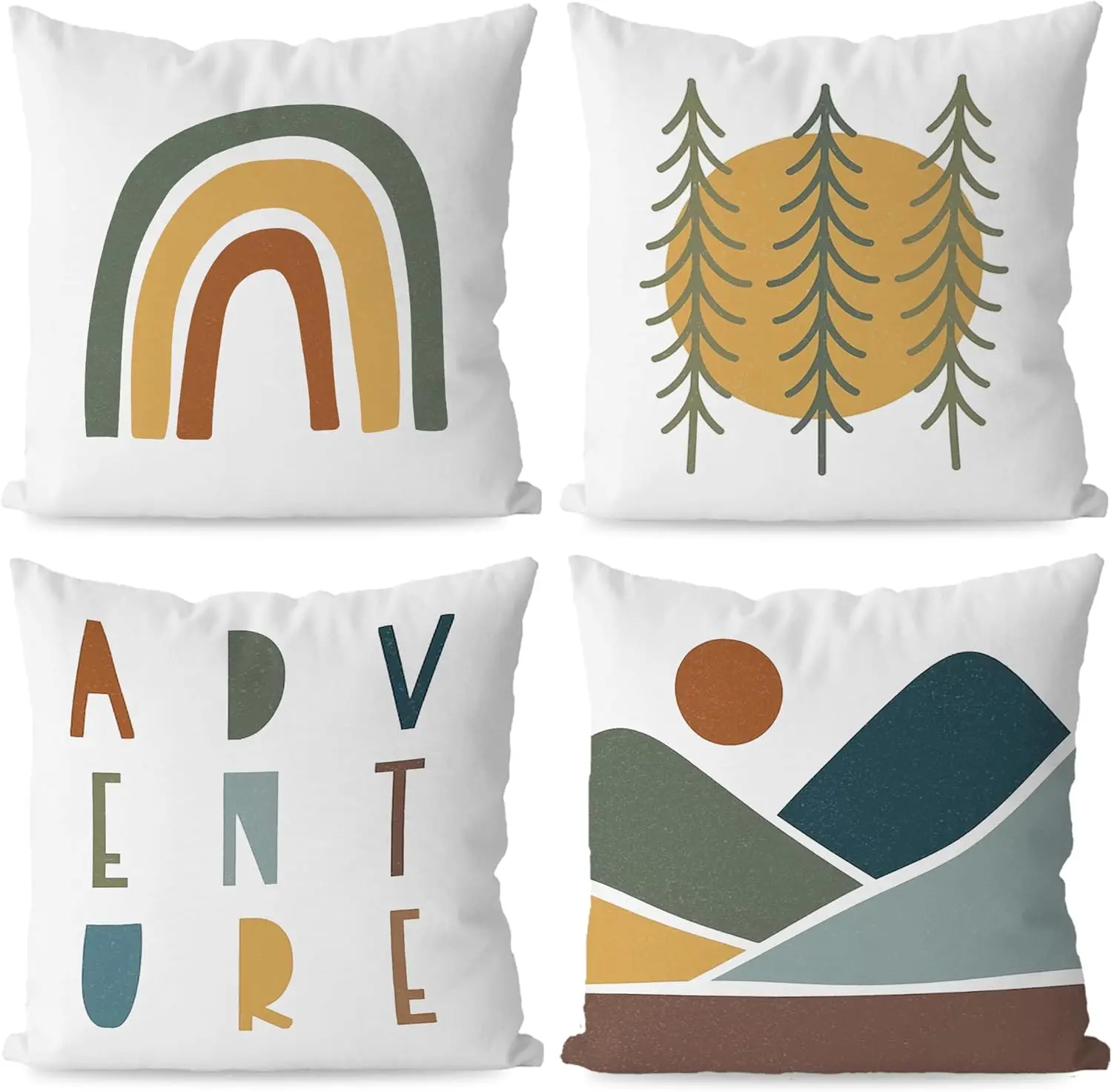 

Adventure Mountain Pillow Covers – Nature Art 4-Pack Cushion Covers for Kids Room, Playroom, Nursery Décor