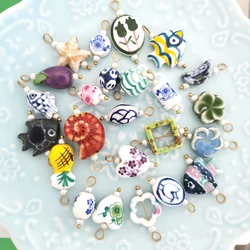 1pc Ceramics Pendant Charm Fish Heart Flower Conch Star Fruits Necklace Stainless Steel Geometric Imitation Pearl Wholesale