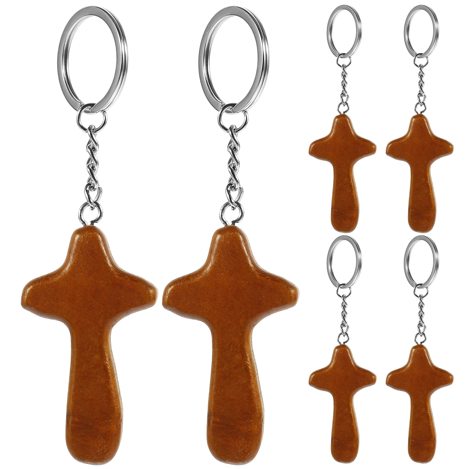 

6PCS Wood Keychains Brown Religious Accessories for Cross Keychain Pendant Keys Backpack Purse Car Decor Wooden Pendant Gifts