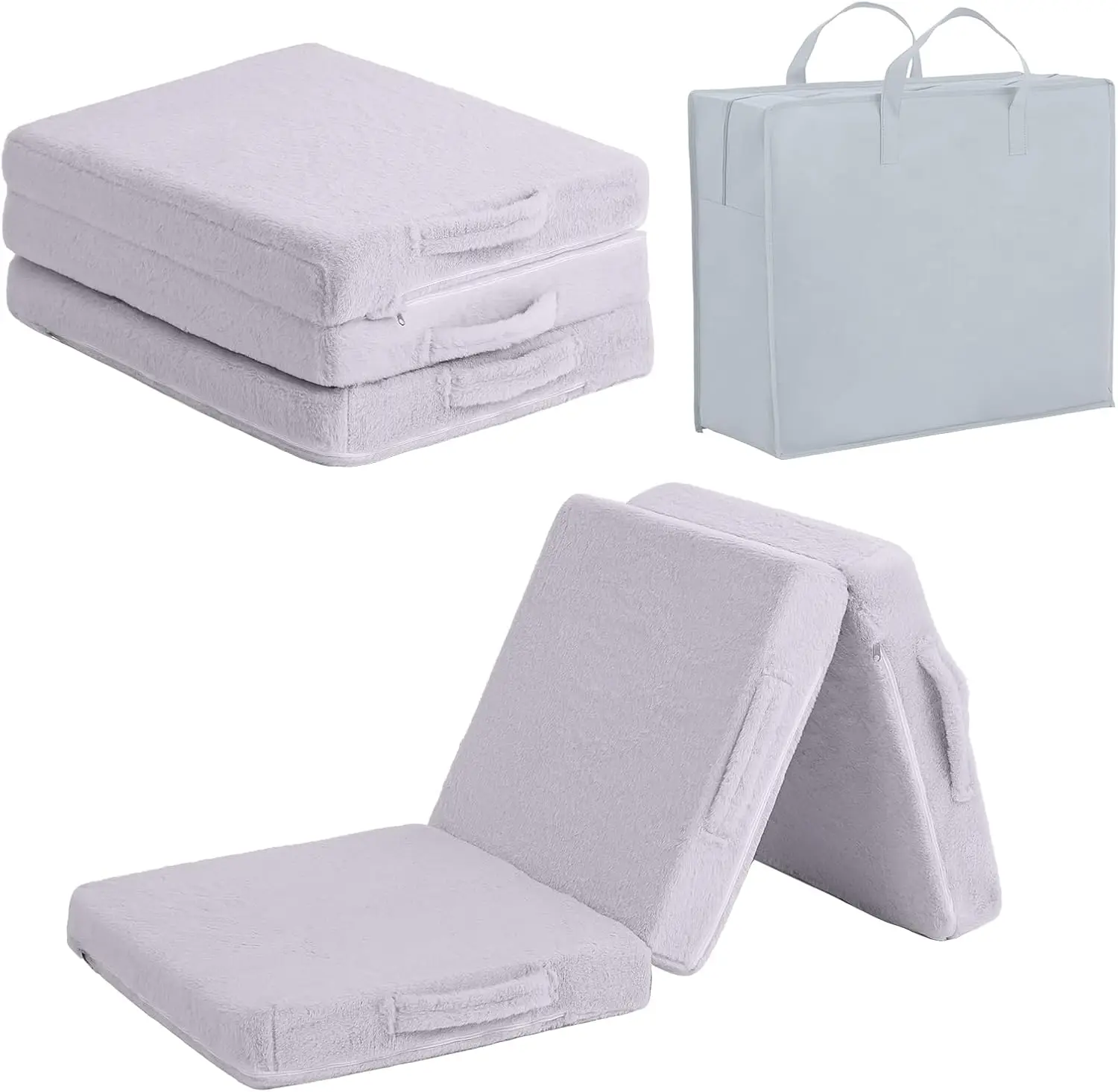 

Складной напольный матрас с сумкой для хранения - портативный футоны для путешествий, кемпинга и домашнего использования, плюшевый серый