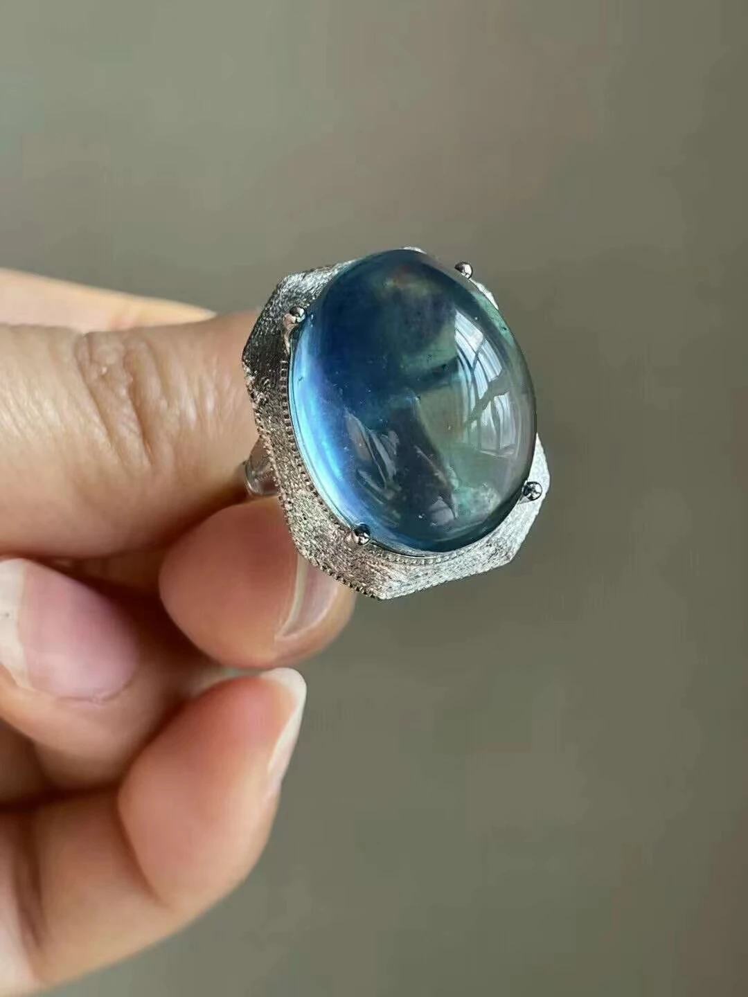 

Natural Blue Aquamarine Ring Adjustable Ring Oval 925 Sterling Silver 20.2*15mm Clear Bead Aquamarine Ring Jewelry AAAAAA
